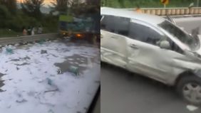 Beredar video memperlihatkan kecelakaan sebuah Truk dengan muatan ATK (Alat Tulis Kantor) di Tol Cipularang KM 91. Hal tersebut menjadi viral di media sosial.