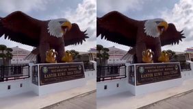 Beredar video memperlihatkan sebuah patung rajawali di Indramayu yang begitu mirip kabarnya menghabiskan dana sebesar Rp180 juta. Hal tersebut menjadi viral di media sosial.