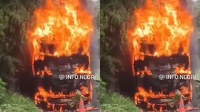 Beredar video memperlihatkan Bus Pahala Kencana hangus terbakar di Jalan Raya Paterongan, Kecamatan Galis, Kabupaten Bangkalan. Hal tersebut menjadi viral di media sosial.