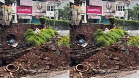 Beredar video memperlihatkan longsong di depan Binplaz yang membuat aktivitas warga setempat terganggu. Hal tersebut menjadi viral di media sosial.