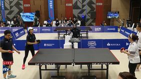 Pasangan Ganda Campuran dari tuan rumah Nusantara TV, Abraham Silaban/Desmona Chandra harus puas di posisi dua usai kalah 0-3 dari pasangan Metro TV Rizky/Yohana dalam Ping Pong Championship di Nusantara Hall Lantai 9 NT Tower pada Sabtu 11 April 202