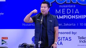 Direktur Utama (Dirut) Nusantara TV, Randy Tampubolon membuka gelaran turnamen Ping Pong Media Champions di Nusantara Hall Lantai 9 NT Tower pada Sabtu 11 April 2026.