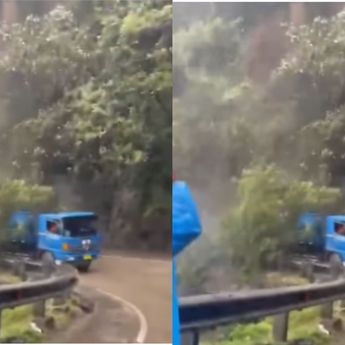 Viral Detik-detik Mobil Truk Hampir Tertimpa Longsor di Sitinjau Lauik Padang