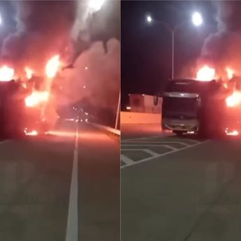 Viral Bus Terbakar Hebat di Tol Batang KM 404