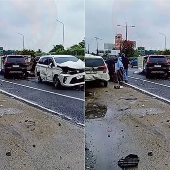 Kronologi Mobil Pick Up Hilang Kendali dan Nabrak  Xpander, Traga  dan Xenia di Tol Bandara Soetta