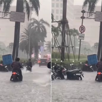 Hujan Deras Sebabkan Banjir di Depan Mall Senayan City