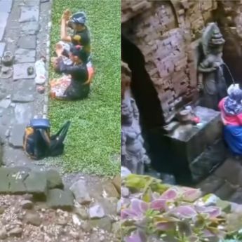 Viral Emak-emak Berfoto di Tempat Orang Hindu Sembahyang