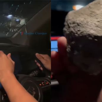 Pengendara Mobil Ini Jadi Korban Lempar Batu Besar di Cianjur