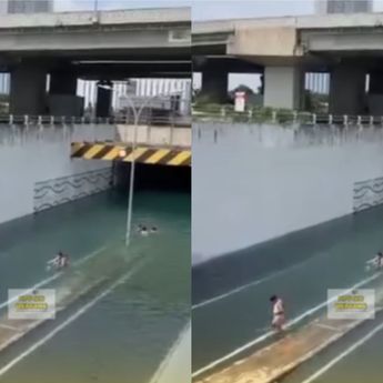 Viral Kolong Fly Over MM2100 Cikarang Dipakai Bocah Berenang Saat Banjir Gegara Air Jernih