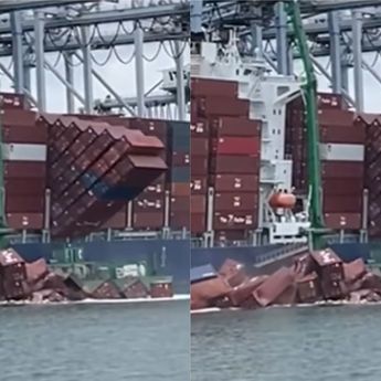 Puluhan Kontainer Jatuh ke Laut di Pelabuhan