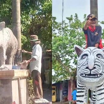 Ini Kata Pembuat Patung Macan Putih di Kediri, Telan Dana Rp3,5 Juta dan Dibangun Selama 18 Hari