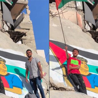 Warga Gaza Bikin Mural Lamine Yamal Bawa Bendera Palestina