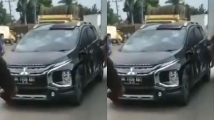 Mobil Xpander Rusak Parah Usai Diamuk Massa Diduga Pelaku Tabrak Lari