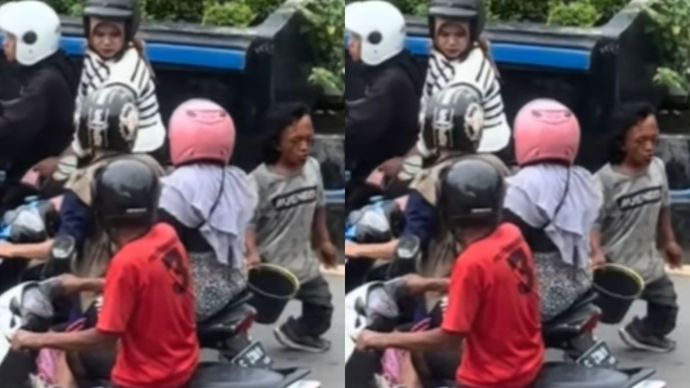 Viral Aksi PengemisTiba-tiba Sundut Pengendara Motor Pake Rokok