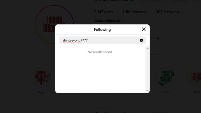 Akun Resmi Instagram Timnas Indonesia Unfollow Shin Tae-yong <b>(Tangkapan Layar)</b>