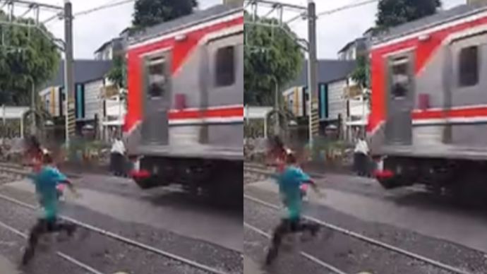 Viral Seorang Anak Hampir Tertabrak Kereta Api di Jakarta Pusat