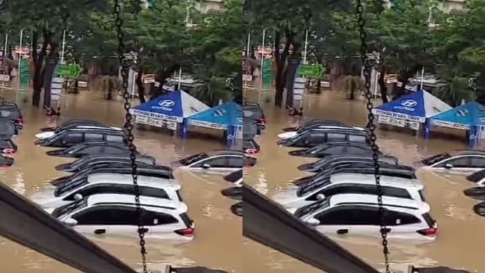 Puluhan Mobil dan Ruko Terendam Banjir di Grand Galaxy City Bekasi