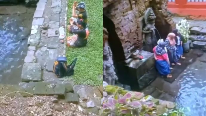 Viral Emak-emak Berfoto di Tempat Orang Hindu Sembahyang
