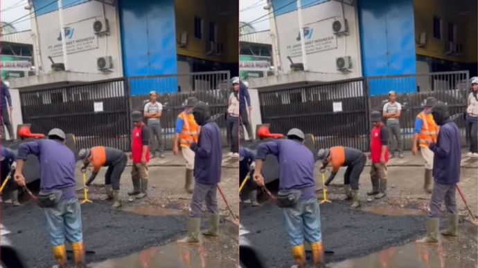 Viral Perbaikan Jalan di Citereup Bogor Diduga Asal-asalan