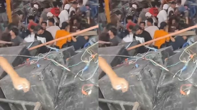 Asik Pesta Tiba-tiba Panggung Roboh ke Sungai di Palembang