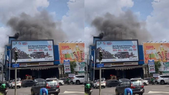 Viral Kebakaran Hebat Terjang Toko Ban Mobil di Bekasi