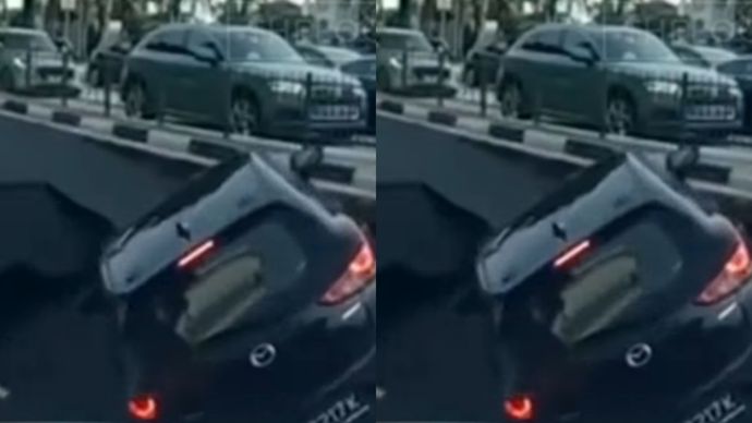 Mobil di Singapura Masuk Sinkhole, Sopir Berhasil Dievakuasi