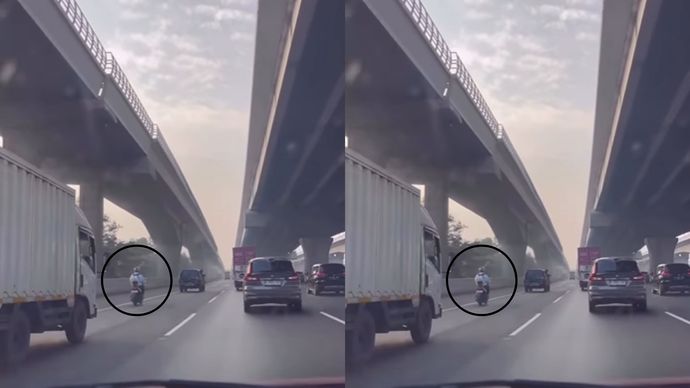 Viral Pengendara Motor Masuk Jalan Tol Jakarta-Cikampek