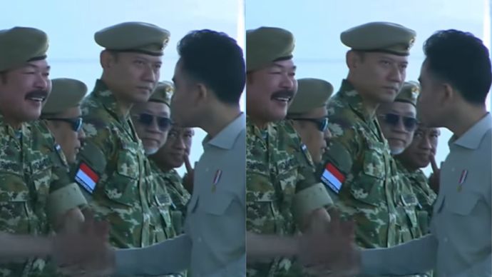 Momen Gibran Tak Salami AHY, Bahlil, Zulhas dan Cak Imin saat Upacara Gelar Militer