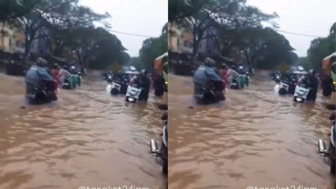 Jalan Jatake Tangerang Banjir, Puluhan Motor Mogok