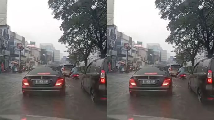 Lampu Merah Margonda Banjir Usai Diterjang Hujan Deras