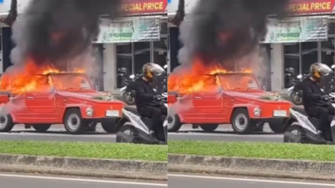 Viral Mobil VW Kurierwagen Terbakar Hebat di Tangsel