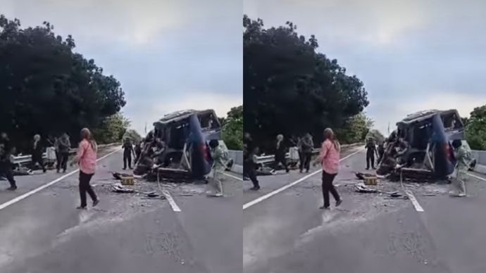 Bus TNI AL dan Truk Terlibat Tabrakan di Tol KM 8.800 Kota Medan