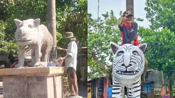 Ini Kata Pembuat Patung Macan Putih di Kediri yang Viral di Media Sosial