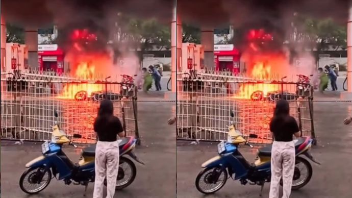 Viral Motor Terbakar Hebat di SPBU Bikin Panik Warga