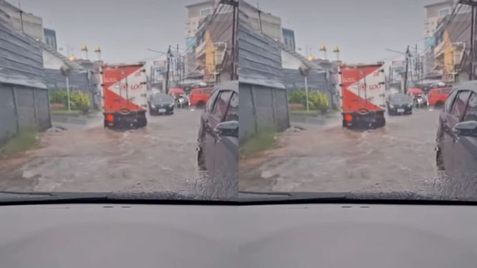 Hujan Deras Guyur Bekasi, Lalu Lintas Jalan Cikunir Raya Macet