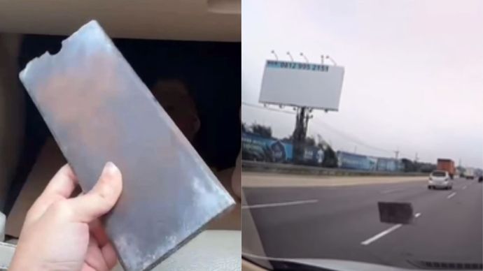 Viral Plat Logam Melayang Hantam Mobil di Tol Japek, Nyaris Celakai Pengendara