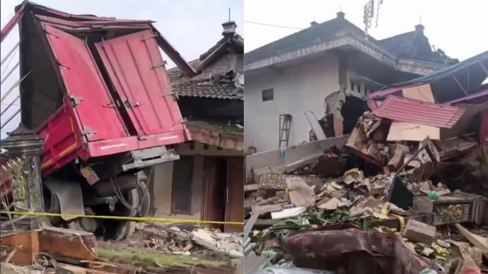 Truk Tronton Oleng Tabrak Rumah Warga di Magelang, Supir Meninggal