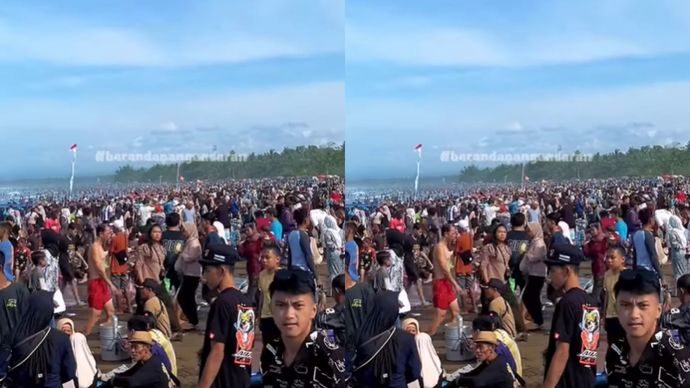 Lautan Manusia di Kawasan Wisata Pantai Pangandaran H+3