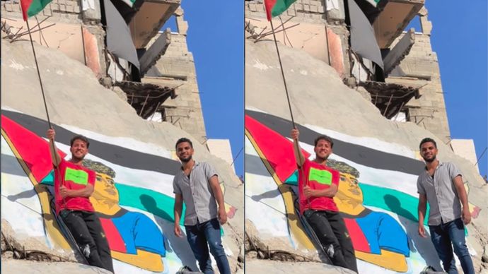 Warga Gaza Bikin Mulral Lamine Yamal Bawa Bendera Palestina