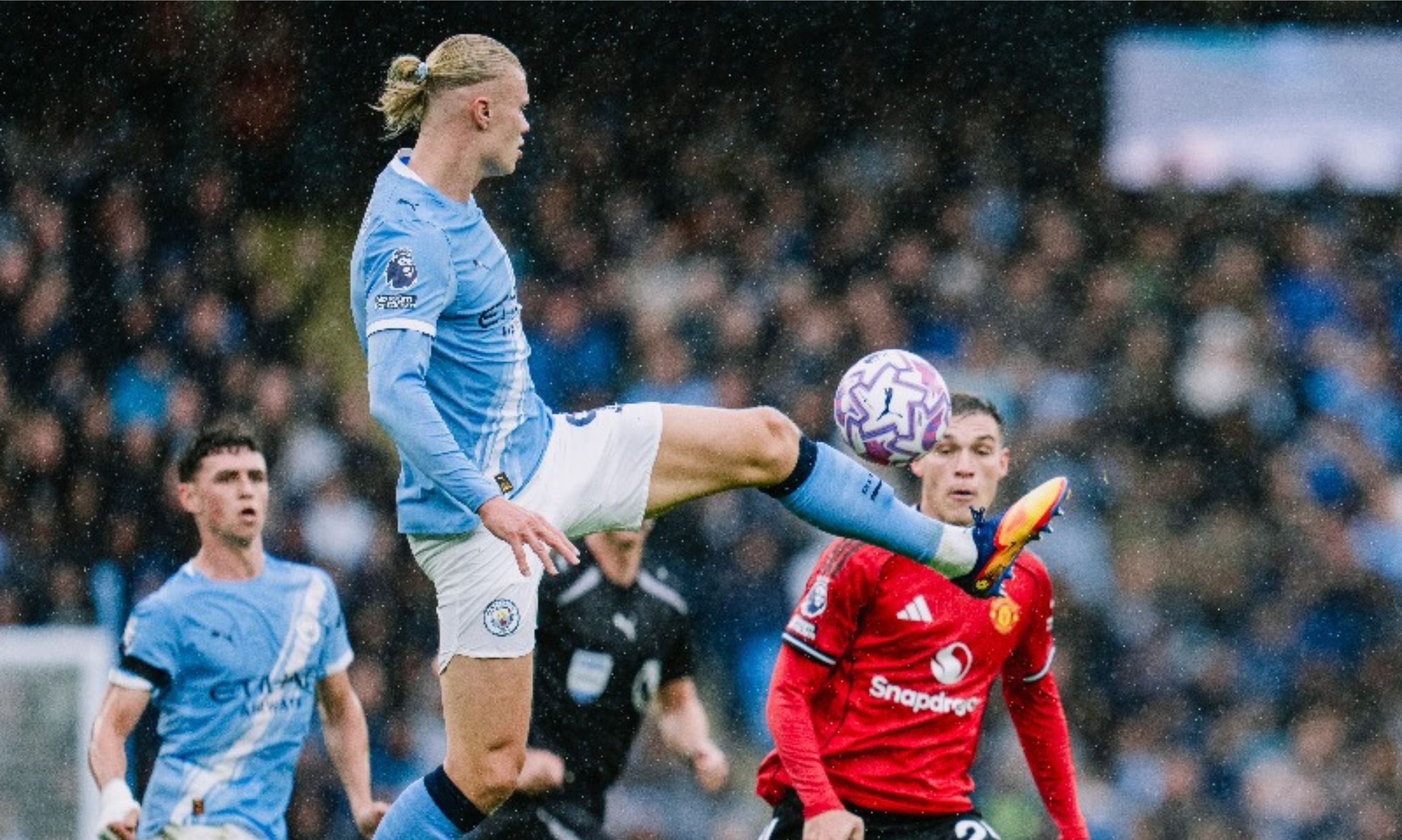 Pemain Manchester City, Erling Haaland cetak dua gol ke gawang Manchester United <b>(X: Manchester City)</b>