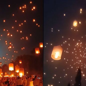 Penampakan Ratusan Lampion Hiasi Langit Candi Borobudur dalam Hari Raya Waisak