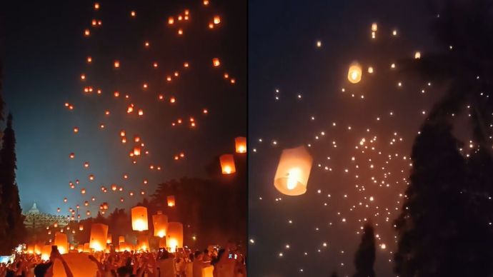 Lampion Hiasi Candi Borobudur di Hari Raya Waisak