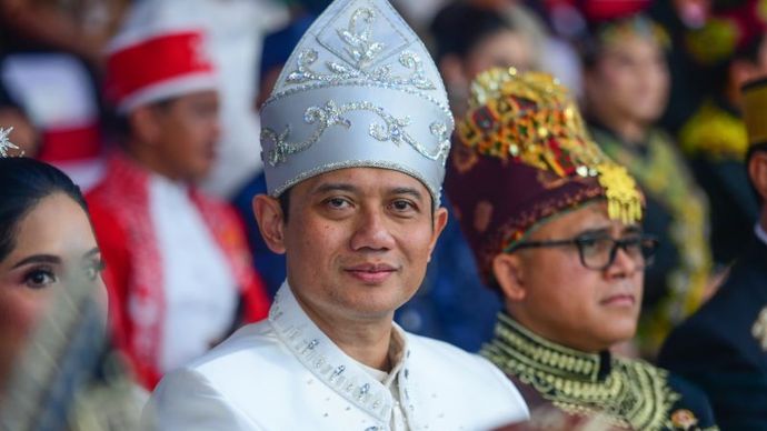 Agus Harimurti Yudhoyono (AHY) saat Upacara Bendera HUT RI ke-79 di Istana Negara, IKN.