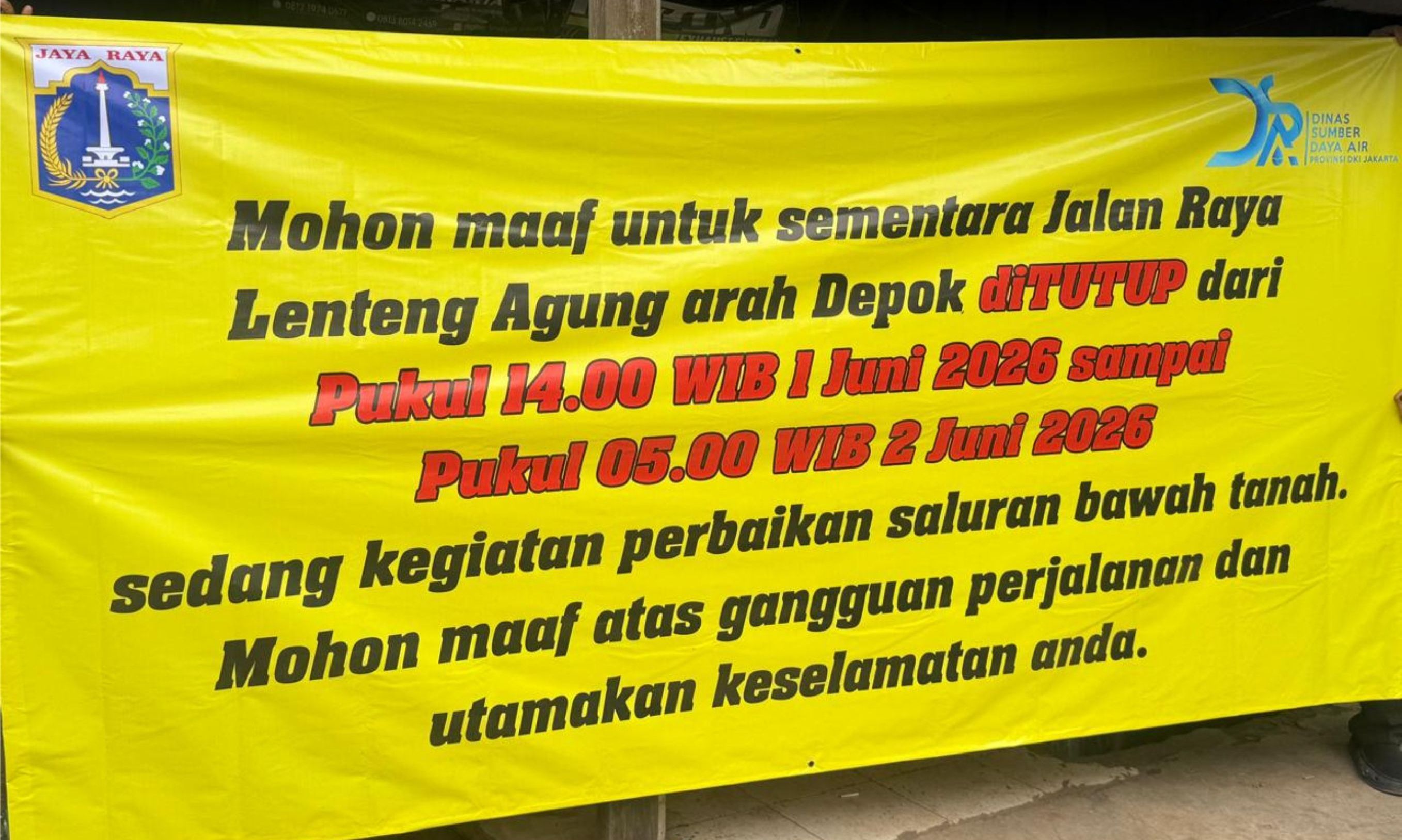 Jalan Ambles di Lenteng Agung Ditangani, Arah Depok Ditutup Sementara hingga Selasa Pagi <b>(Istimewa)</b>