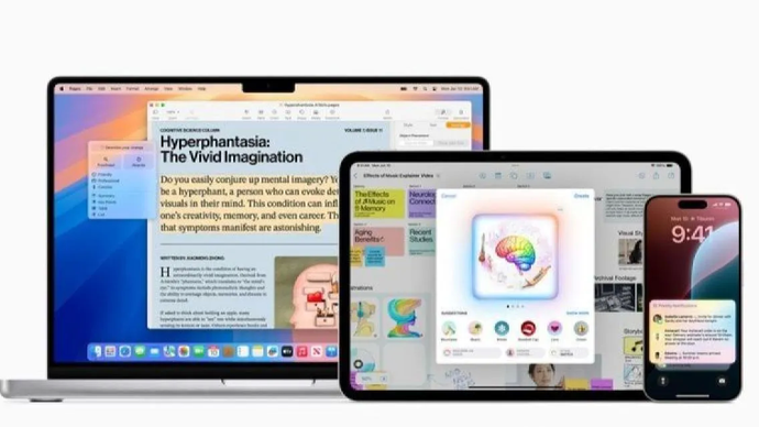 Ilustrasi - Tampilan Apple Intelligence di berbagai gawai Apple.