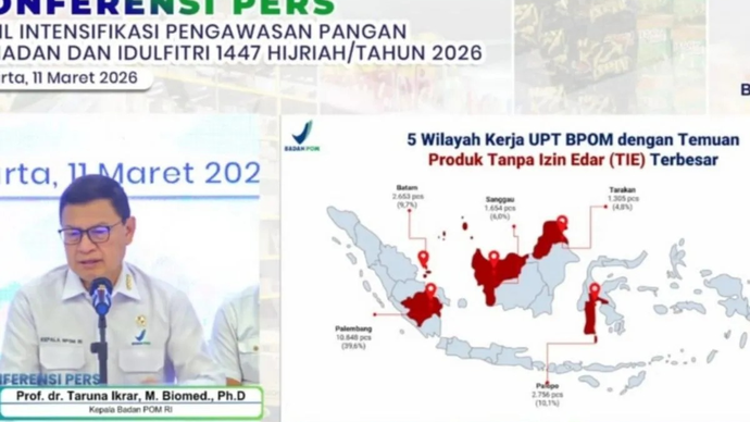 Tangkapan layar - Kepala BPOM dalam konferensi pers Pengawasan Pangan Jelang Ramadhan dan Idul Fitri 2026 di Jakarta, Rabu (11/3/2026) menyatakan BPOM membina 2.407 pedagang takjil bermasalah di 513 lokasi pengawasan di 38 provinsi guna memastikan pangan yang dijual kepada masyarakat selama Ramadhan aman dan sehat untuk dikonsumsi.  ANTARA/M Riezko Bima Elko Prasetyo