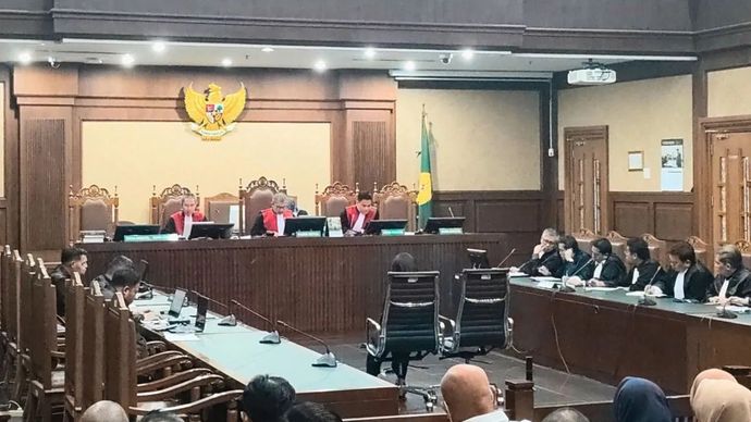 Advokat Marcella Santoso dalam sidang pembacaan putusan di Pengadilan Tipikor pada PN Jakpus, Selasa, 3 Maret 2026.