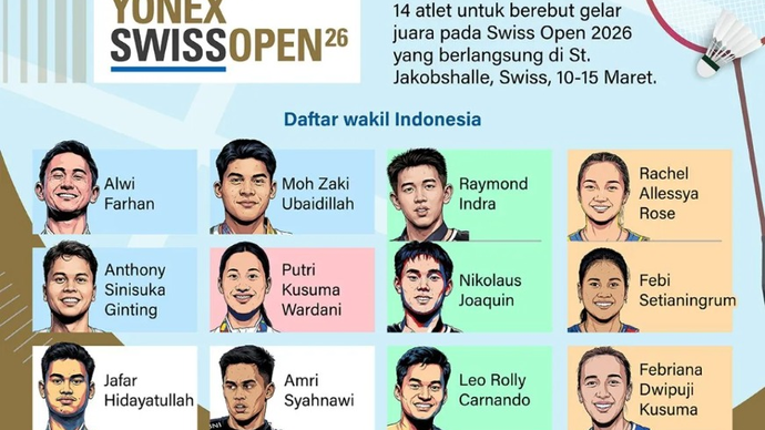 Setelah gagal memenuhi target di All England 2026, Indonesia menurunkan 14 atlet untuk berebut gelar juara pada Swiss Open 2026 yang berlangsung di St. Jakobshalle, Swiss, 10-15 Maret.