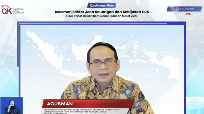 Tangkapan layar - Kepala Eksekutif Pengawas Lembaga Pembiayaan, Modal Ventura, dan Lembaga Keuangan Lainnya (PVML) OJK Agusman dalam Konferensi Pers RDKB Maret 2026 di Jakarta, Senin (6/4/2026). (ANTARA/Imamatul Silfia)