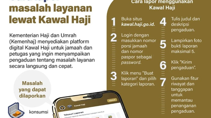 Kementerian Haji dan Umrah (Kemenhaj) menyediakan platform digital Kawal Haji untuk jamaah dan petugas yang ingin menyampaikan pengaduan tentang masalah layanan secara langsung dan cepat.